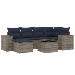 Ensemble de canapé de jardin 7 pcs avec coussins gris résine tressée 626223626223