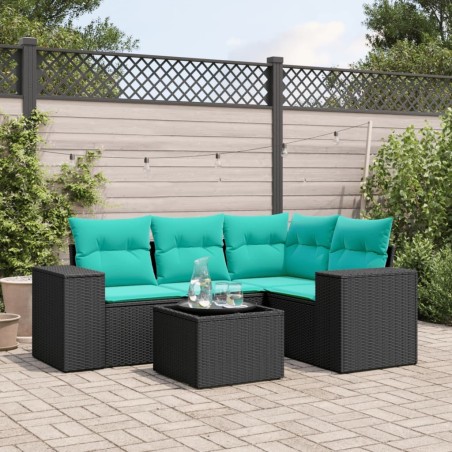 Ensemble de canapé de jardin 5 pcs avec coussins noir résine tressée 626227626227