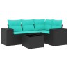 Ensemble de canapé de jardin 5 pcs avec coussins noir résine tressée 626227626227