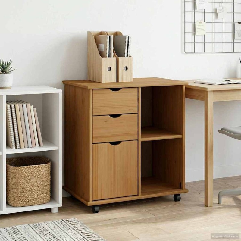 Cabinet roulant avec roue Marron miel 63,5 x 39 x 65,5 cm 626238626238