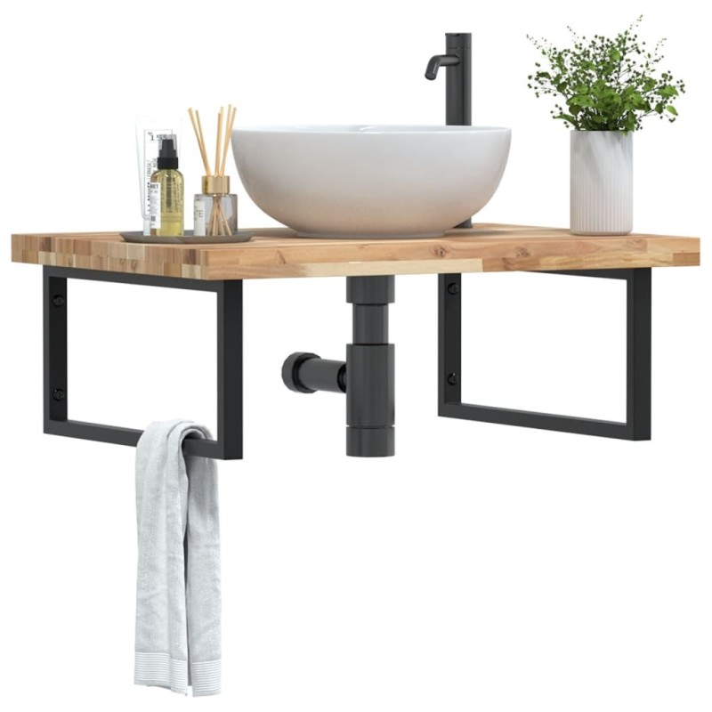 Étagère de vasque murale acier et bois massif d'acacia 626242626242