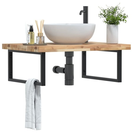 Étagère de vasque murale acier et bois massif d'acacia 626242626242
