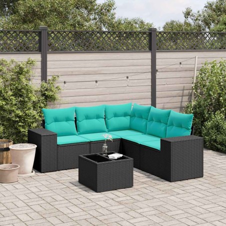 Ensemble de canapé de jardin 6 pcs avec coussins noir résine tressée 626251626251