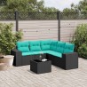 Ensemble de canapé de jardin 6 pcs avec coussins noir résine tressée 626251626251