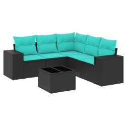 Ensemble de canapé de jardin 6 pcs avec coussins noir résine tressée 626251626251