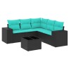 Ensemble de canapé de jardin 6 pcs avec coussins noir résine tressée 626251626251