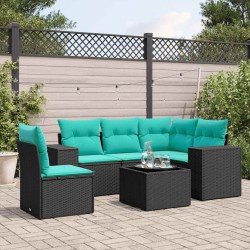 Ensemble de canapé de jardin 6 pcs avec coussins noir résine tressée 626260626260