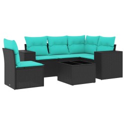 Ensemble de canapé de jardin 6 pcs avec coussins noir résine tressée 626260626260
