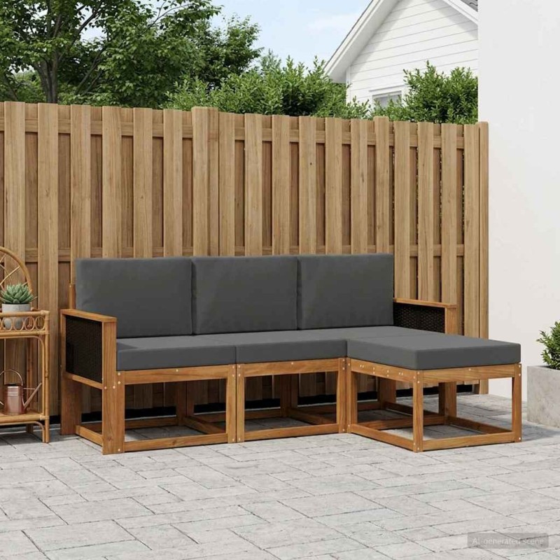 Ensemble de canapés d'extérieur 4 pcs Naturel et Anthracite 626263626263