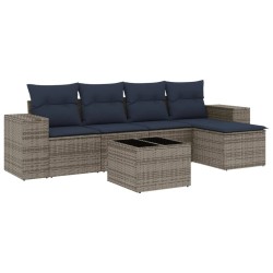 Ensemble de canapé de jardin 6 pcs avec coussins gris résine tressée 626268626268
