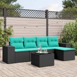 Ensemble de canapé de jardin 6 pcs avec coussins noir résine tressée 626288626288