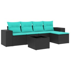 Ensemble de canapé de jardin 6 pcs avec coussins noir résine tressée 626288626288