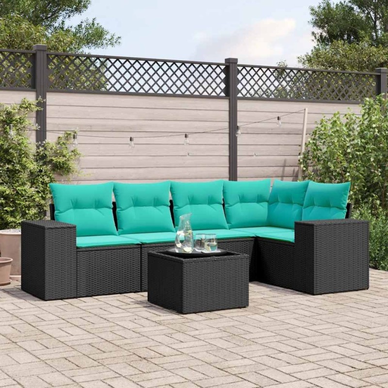 Ensemble de canapé de jardin 6 pcs avec coussins noir résine tressée 626289626289