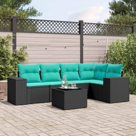 Ensemble de canapé de jardin 6 pcs avec coussins noir résine tressée 626289626289