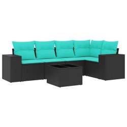 Ensemble de canapé de jardin 6 pcs avec coussins noir résine tressée 626289626289