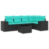 Ensemble de canapé de jardin 6 pcs avec coussins noir résine tressée 626289626289