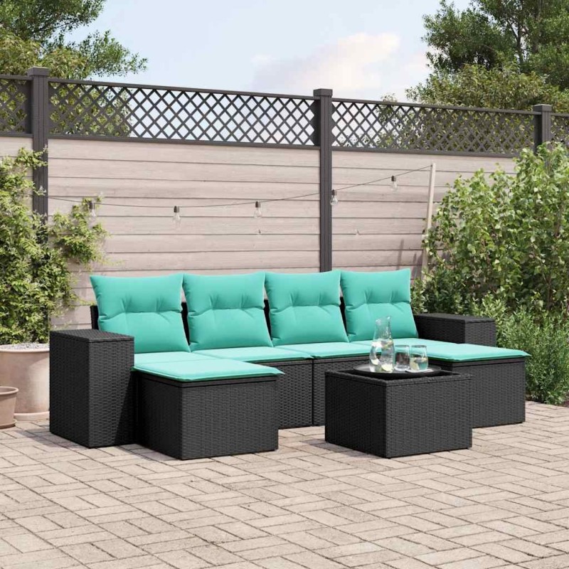 Ensemble de canapé de jardin 7 pcs avec coussins noir résine tressée 626290626290