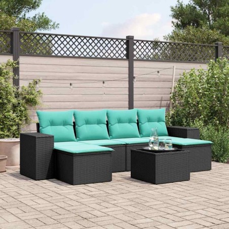 Ensemble de canapé de jardin 7 pcs avec coussins noir résine tressée 626290626290