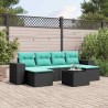 Ensemble de canapé de jardin 7 pcs avec coussins noir résine tressée 626290626290