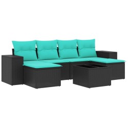 Ensemble de canapé de jardin 7 pcs avec coussins noir résine tressée 626290626290