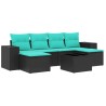 Ensemble de canapé de jardin 7 pcs avec coussins noir résine tressée 626290626290
