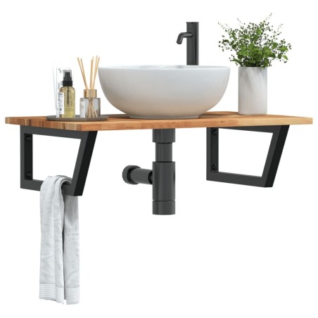 Étagère de vasque murale acier et bois massif d'acacia 626312626312