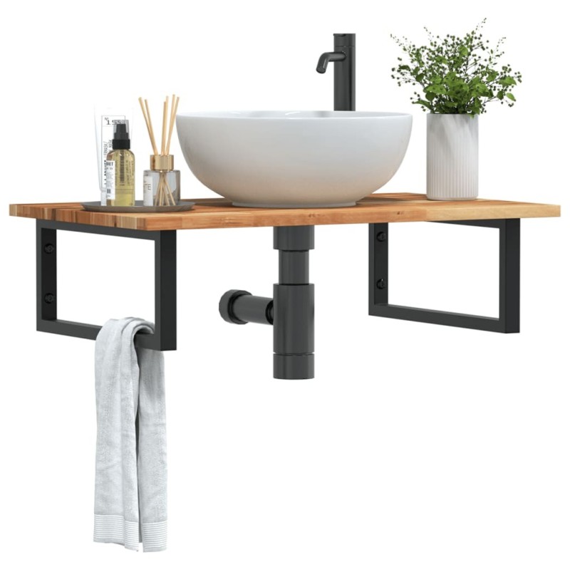 Étagère de vasque murale acier et bois massif d'acacia 626335626335