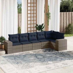 Ensemble de canapé de jardin 6 pcs avec coussins gris résine tressée 626340626340