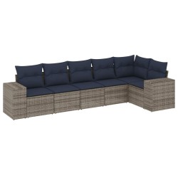 Ensemble de canapé de jardin 6 pcs avec coussins gris résine tressée 626340626340