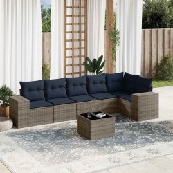 Ensemble de canapé de jardin 7 pcs avec coussins gris résine tressée 626350626350