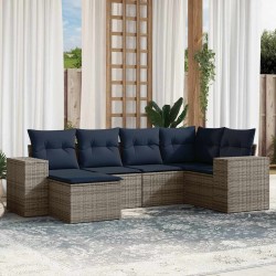 Ensemble de canapé de jardin 6 pcs avec coussins gris résine tressée 626351626351