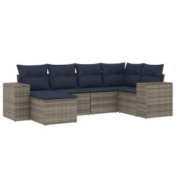 Ensemble de canapé de jardin 6 pcs avec coussins gris résine tressée 626351626351