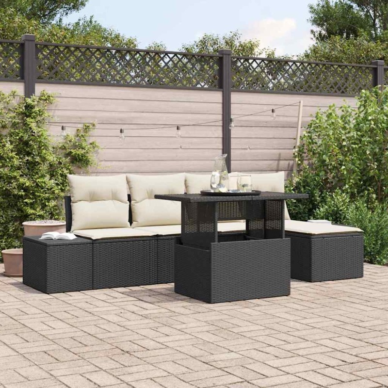 Ensemble de canapé de jardin 6 pcs Noir et Crème polyrotin 626353626353