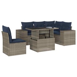 Ensemble de canapé de jardin 6 pcs avec coussins gris résine tressée 626354626354