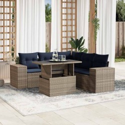 Ensemble de canapé de jardin 6 pcs avec coussins gris résine tressée 626356626356