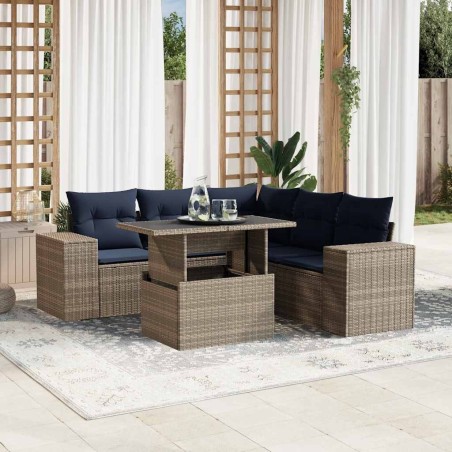 Ensemble de canapé de jardin 6 pcs avec coussins gris résine tressée 626356626356