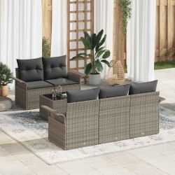 Ensemble de Canapés avec coussin 6 pcs Gris polyrotin 626358626358
