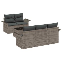 Ensemble de Canapés avec coussin 6 pcs Gris polyrotin 626358626358
