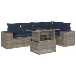 Ensemble de canapé de jardin 6 pcs avec coussins gris résine tressée 626359626359