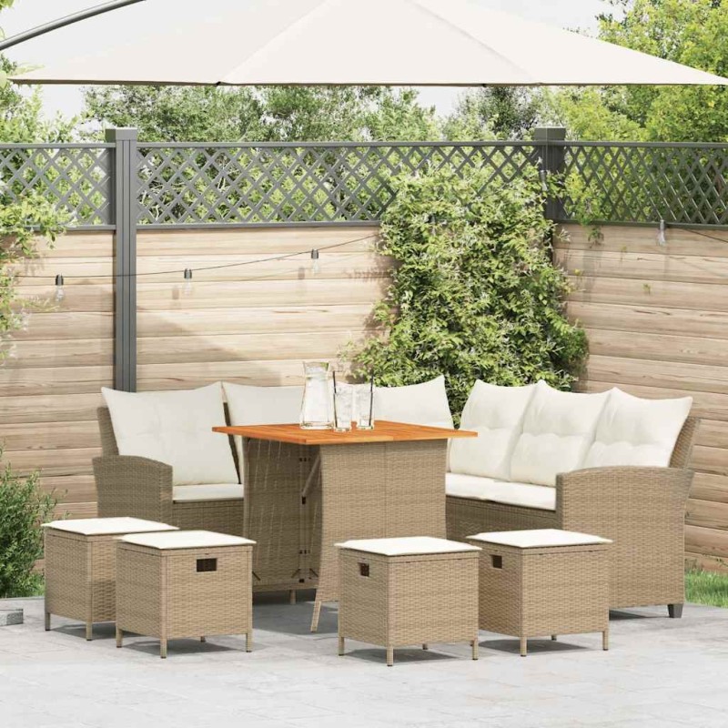 Ensemble de canapé de jardin 6 pcs avec coussins en forme de L beige résine tressée 626365626365