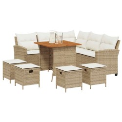 Ensemble de canapé de jardin 6 pcs avec coussins en forme de L beige résine tressée 626365626365
