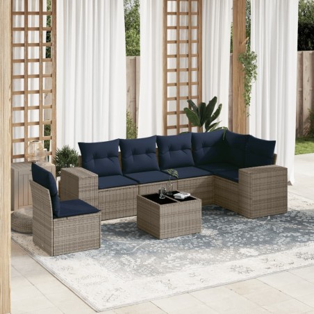 Ensemble de canapé de jardin 7 pcs avec coussins gris résine tressée 626367626367