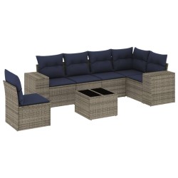 Ensemble de canapé de jardin 7 pcs avec coussins gris résine tressée 626367626367