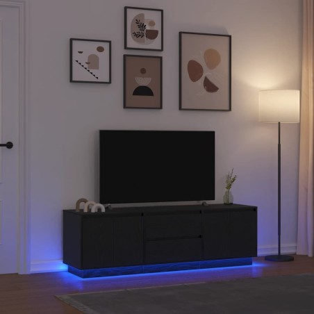 Meuble TV avec lumières LED chêne noir 160,5x41x50 cm 626368626368
