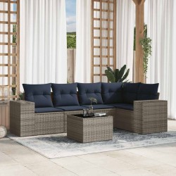 Ensemble de canapé de jardin 6 pcs avec coussins gris résine tressée 626378626378