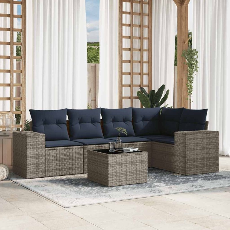Ensemble de canapé de jardin 6 pcs avec coussins gris résine tressée 626378626378