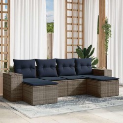 Ensemble de canapé de jardin 6 pcs avec coussins gris résine tressée 626379626379