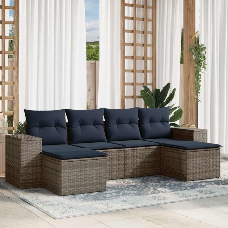 Ensemble de canapé de jardin 6 pcs avec coussins gris résine tressée 626379626379