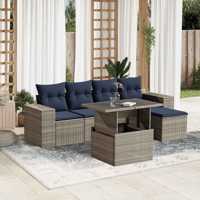 Ensemble de canapé de jardin 6 pcs avec coussins gris résine tressée 626380626380