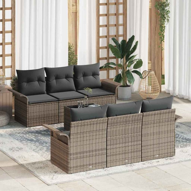 Ensemble de canapé de jardin avec coussin 7 pcs Gris polyrotin 626384626384